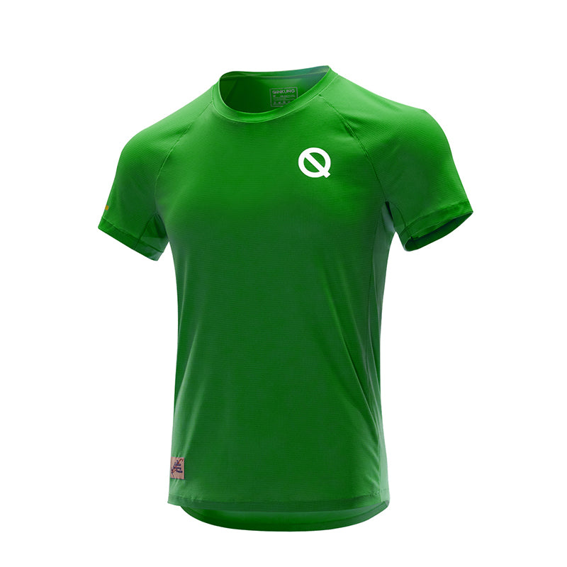 QK Running Men's Breathable Checkered Fabric T-shirt Top in Green