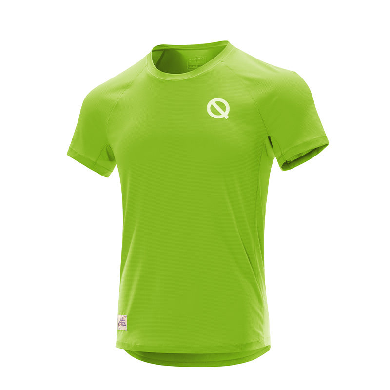 QK Running Men's Breathable Checkered Fabric T-shirt Top in lime green