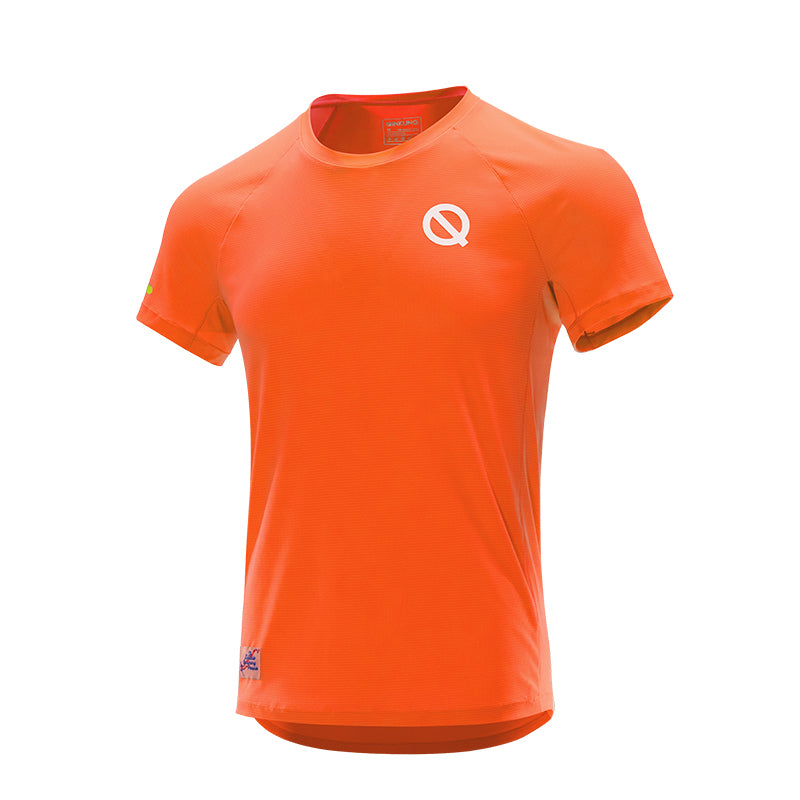 QK Running Men's Breathable Checkered Fabric T-shirt Top in orange