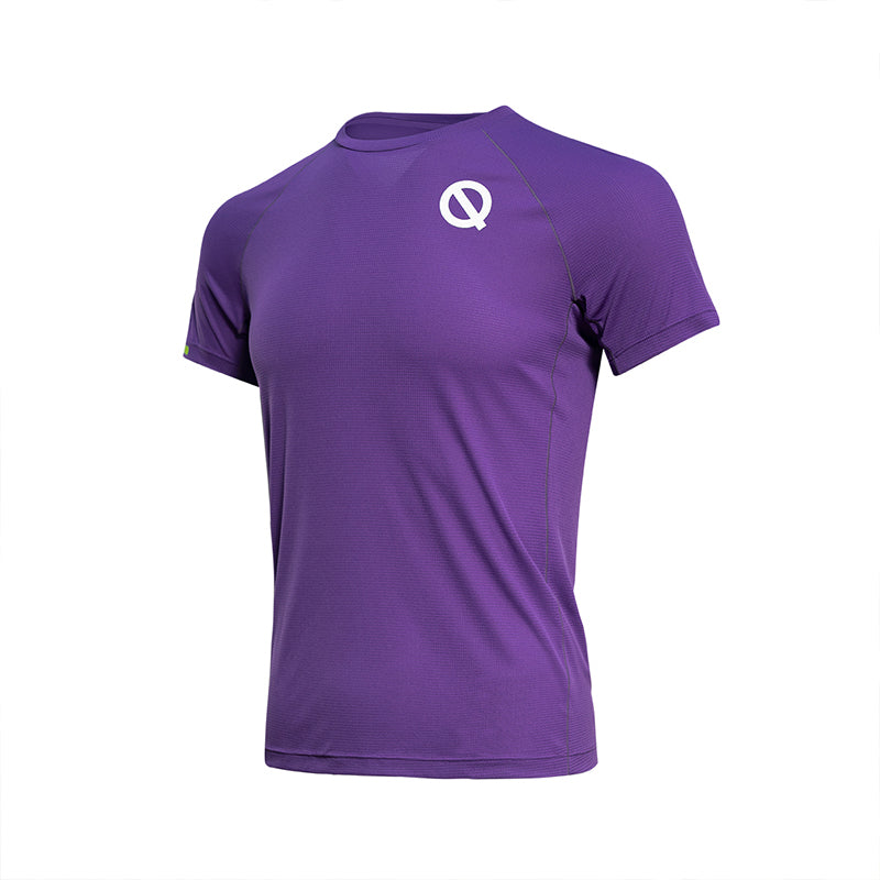 QK Running Men's Breathable Checkered Fabric T-shirt Top in Deep Purple