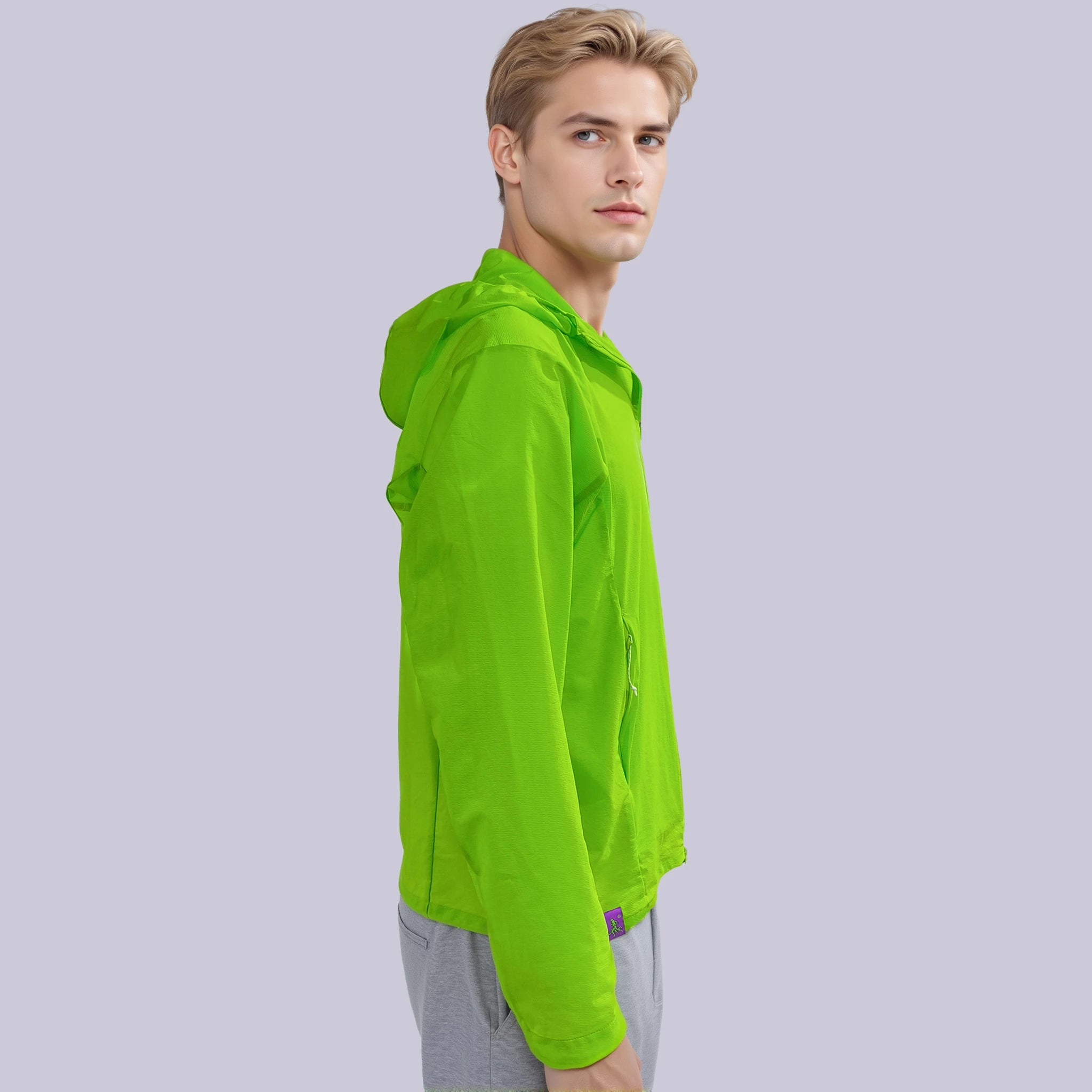 Men wind breaker running jacket lime green