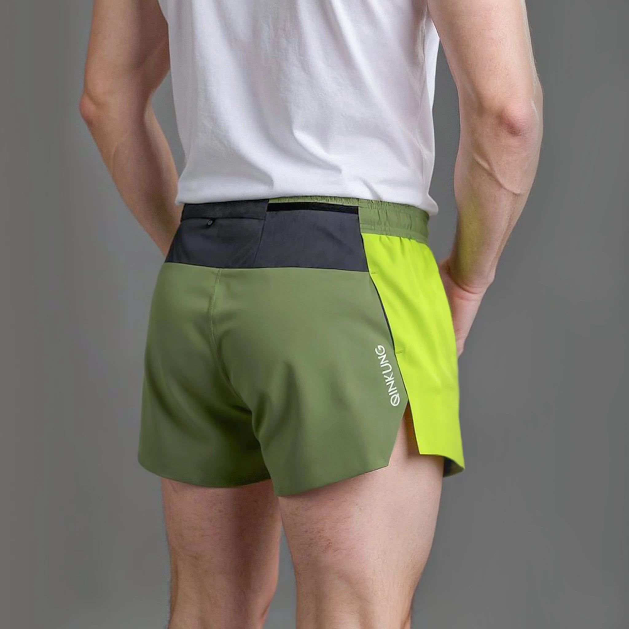 Mens Phantom Split Shorts in lime-green olive color