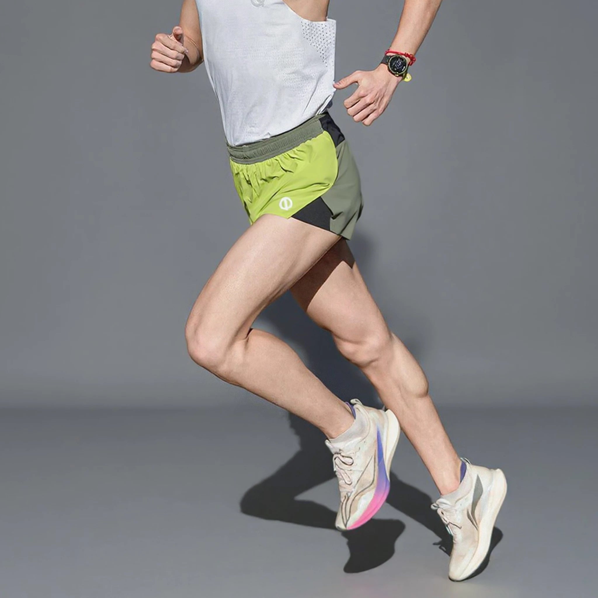 Mens Phantom Split Shorts in lime-green olive color