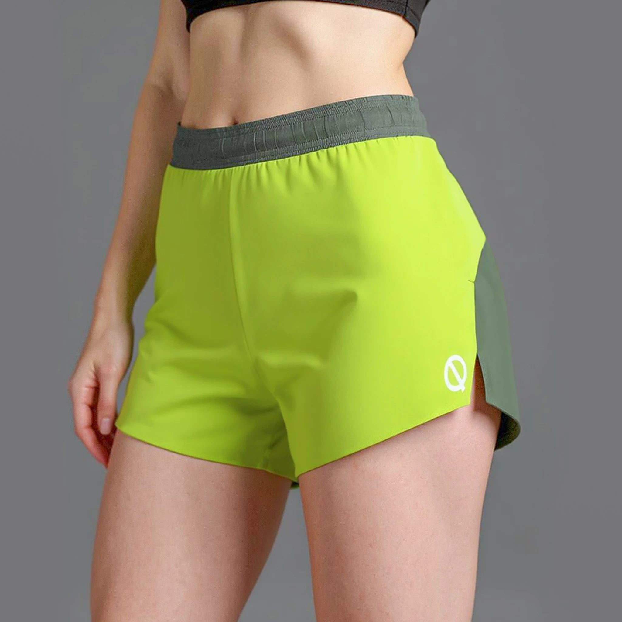 Womens Phantom Split shorts in lime-green olive color