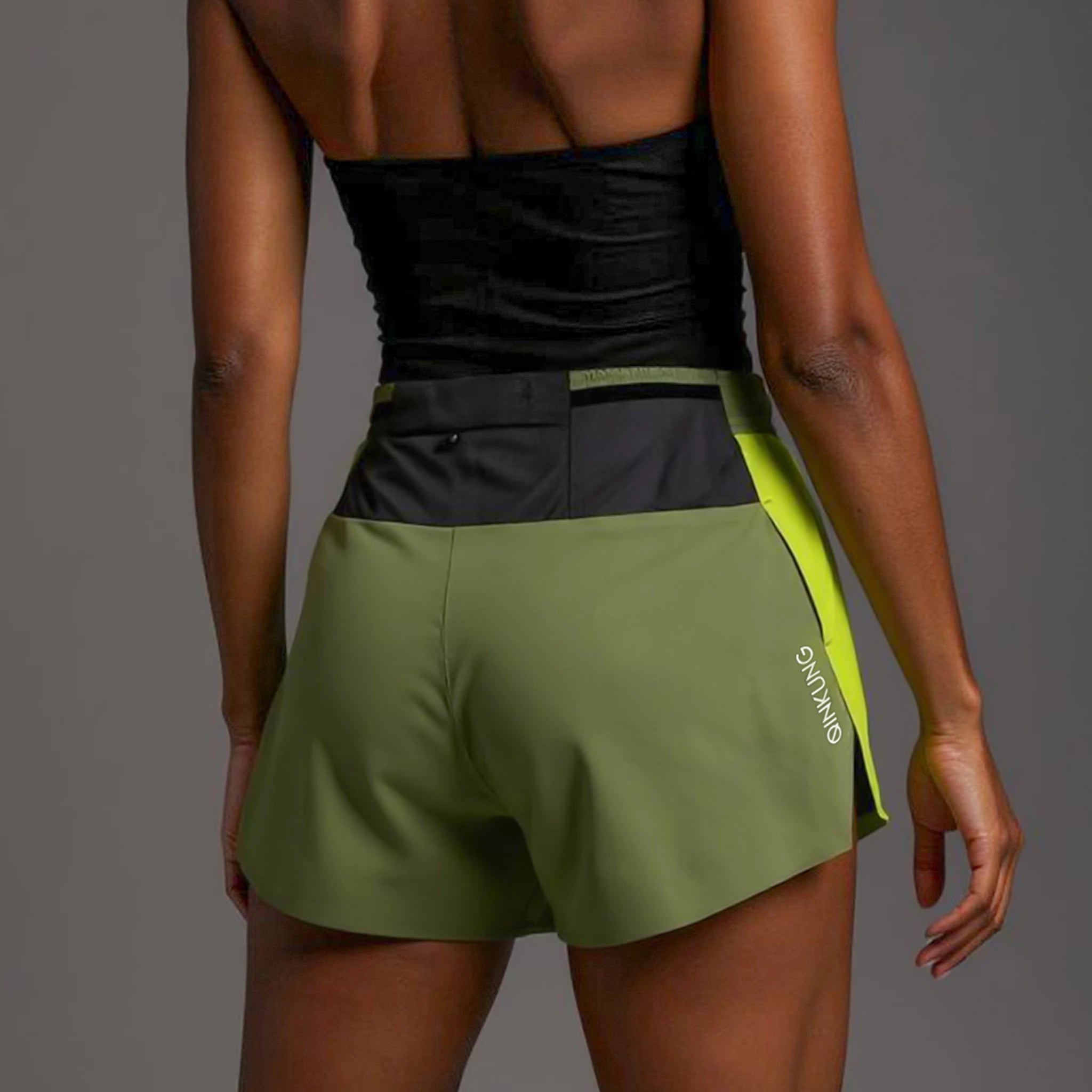 Womens Phantom Split shorts in lime-green olive color