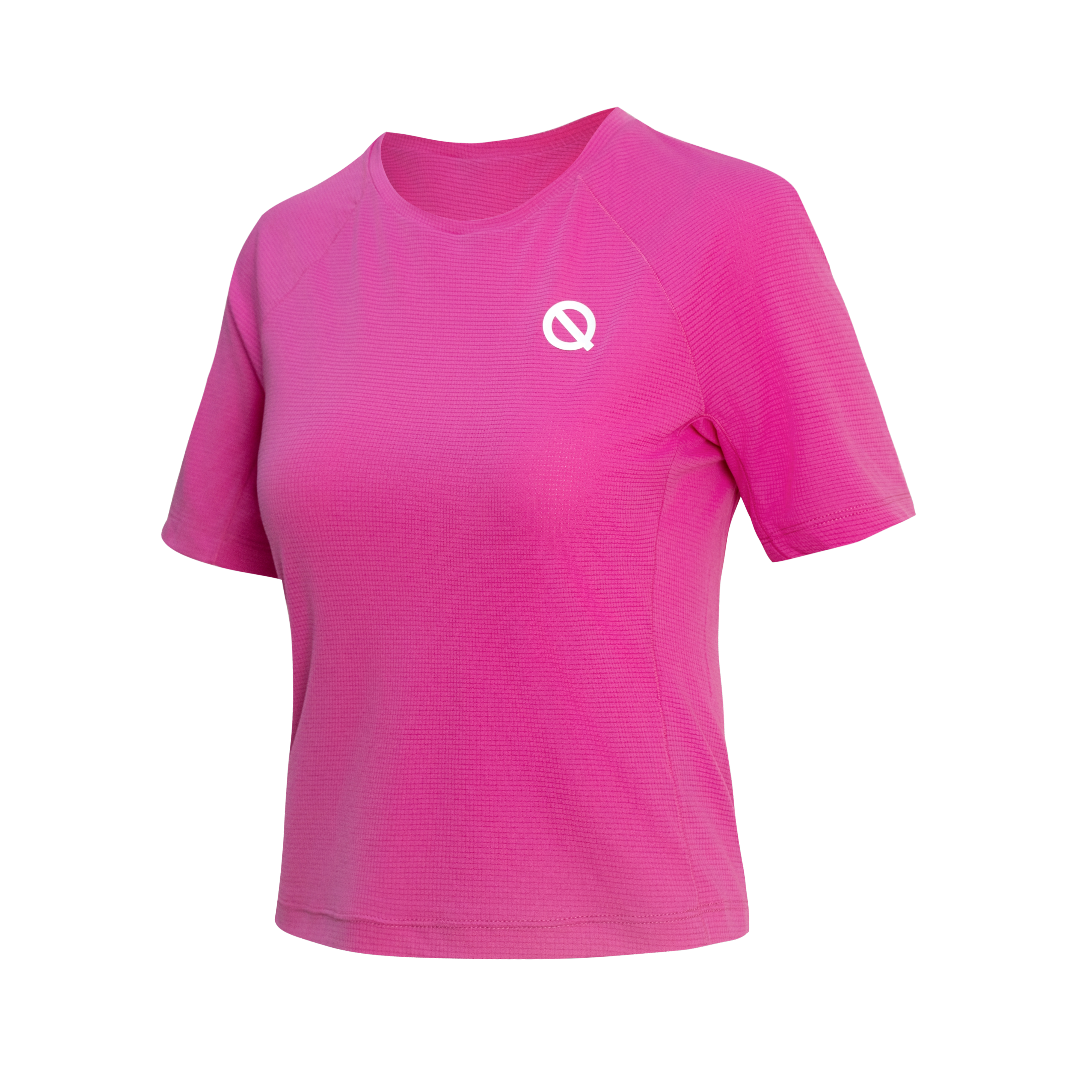 Women Breathable Checkered Fabric Quick-Dry Short-Sleeve T-Shirt Pink Color