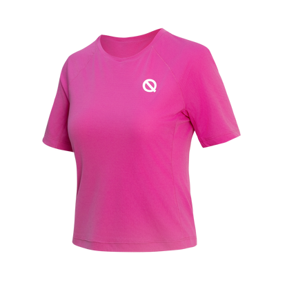 Women Breathable Checkered Fabric Quick-Dry Short-Sleeve T-Shirt Pink Color