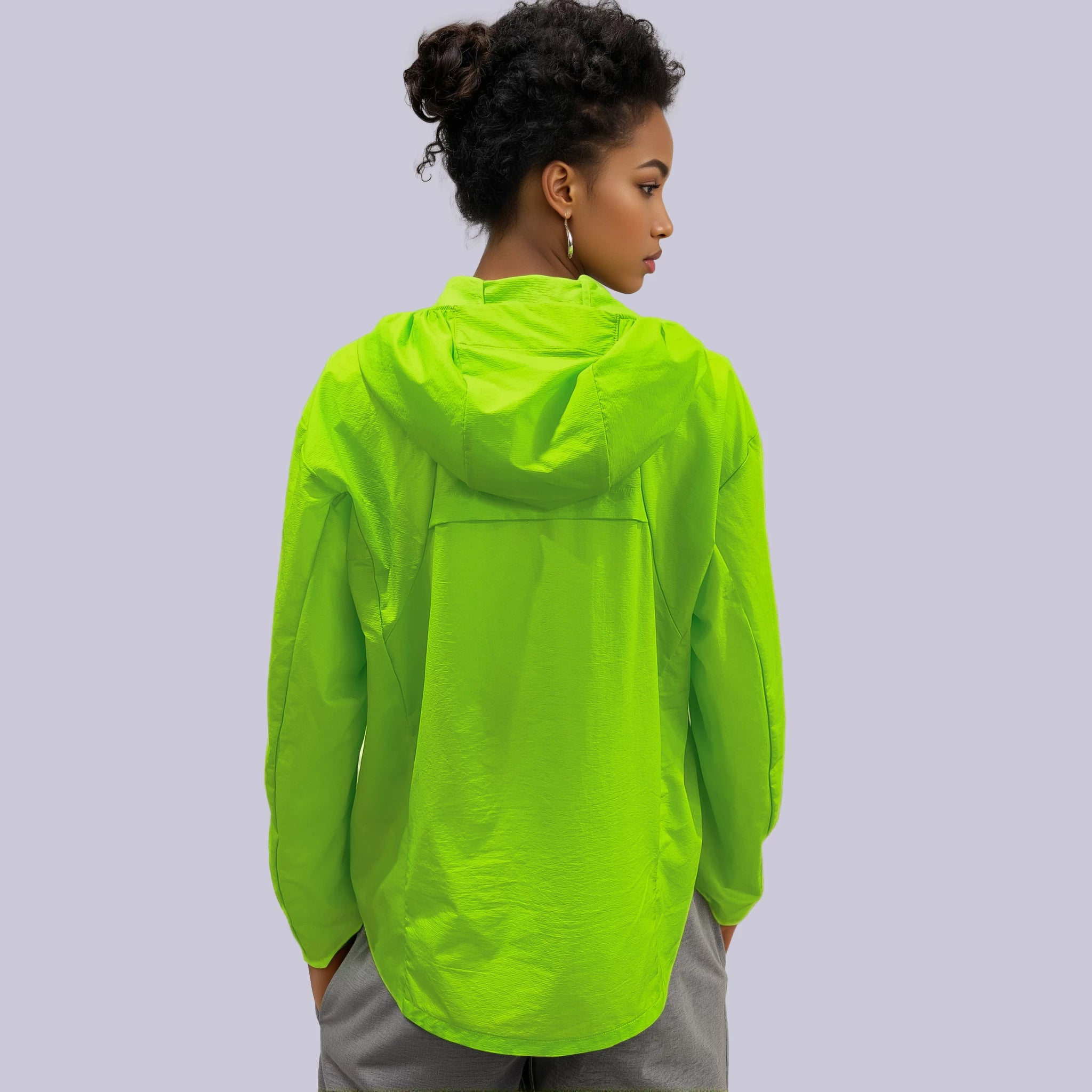 Women wind breaker running jacket lime green