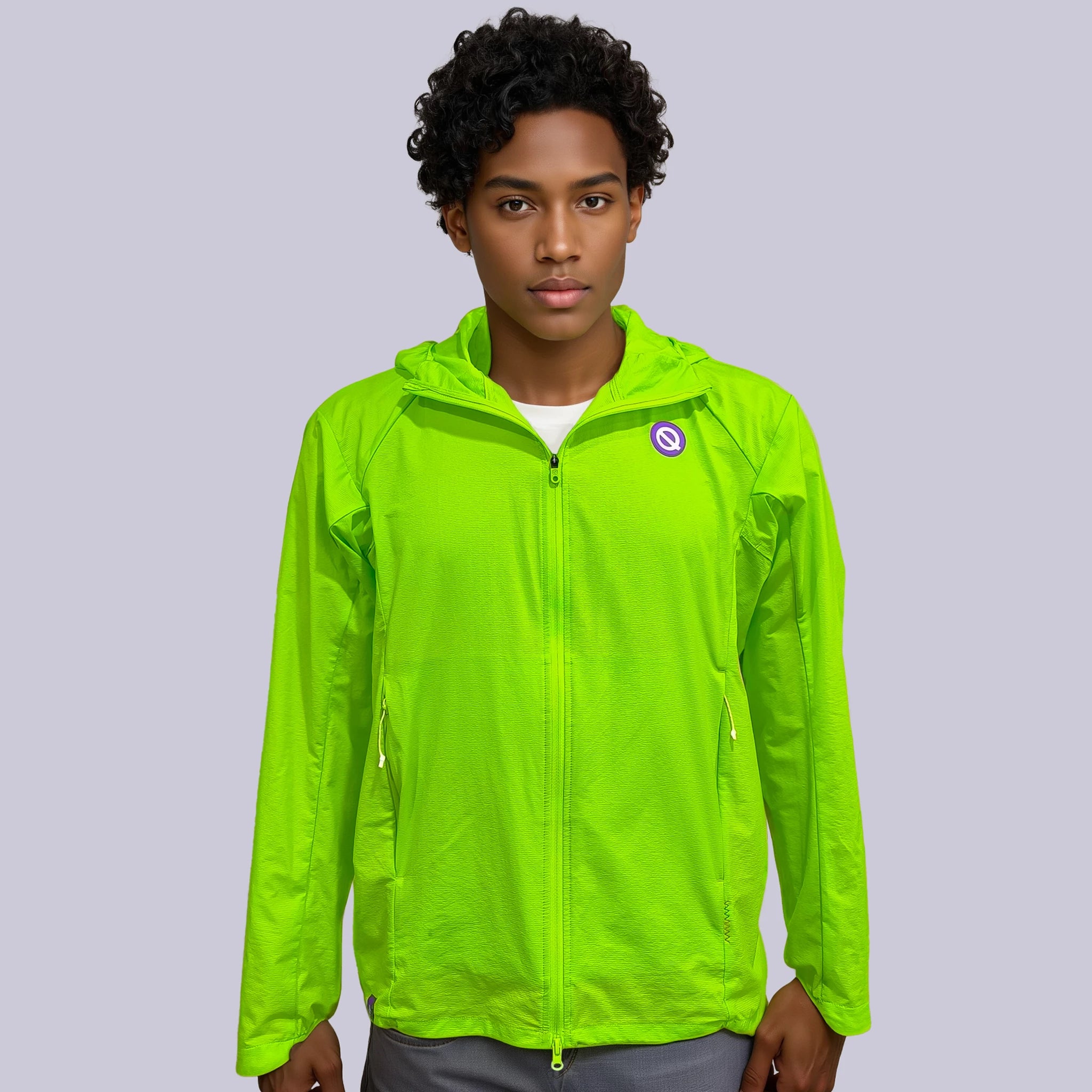 Women wind breaker running jacket lime green