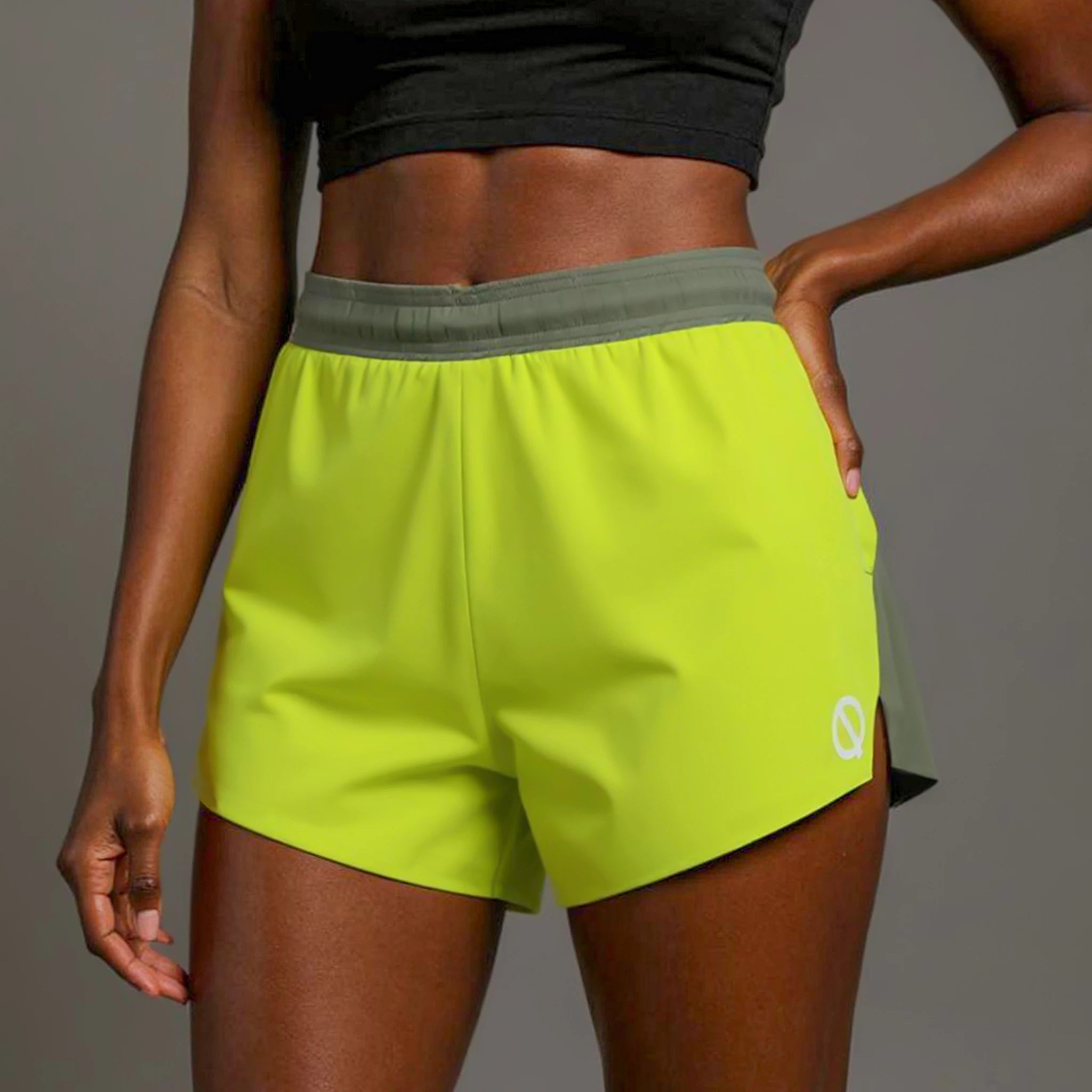 Womens Phantom Split shorts in lime-green olive color